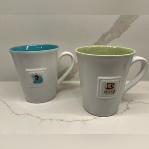 Starbucks 2006 “Press & Steep” Mug Duo – Matching Coffee & Tea Set – 14 oz Pair